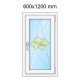Plastové okno jednokřídlé 60x120 cm (600x1200 mm), bílé, otevíravé i sklopné, PRAVÉ - nákres