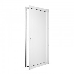 Plastové vedlejší vchodové dveře jednokřídlé 88x208 cm (880x2080 mm), plné, bílé, PRAVÉ - pohled z interiéru - otevřené