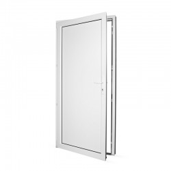Plastové vedlejší vchodové dveře jednokřídlé 98x208 cm (980x2080 mm), plné, bílé, LEVÉ - pohled z interiéru - otevřené