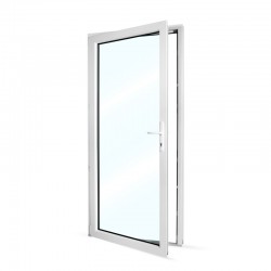 Plastové vedlejší vchodové dveře jednokřídlé 98x208 cm (980x2080 mm), prosklené, bílé, LEVÉ - pohled z interiéru - otevřené