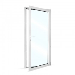 Plastové vedlejší vchodové dveře jednokřídlé 98x208 cm (980x2080 mm), prosklené, bílé, PRAVÉ - pohled z interiéru - otevřené