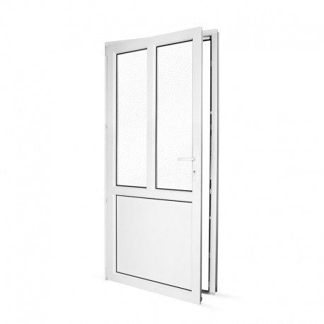 Plastové vedlejší vchodové dveře jednokřídlé 98x208 cm (980x2080 mm), dělené, bílé, LEVÉ - pohled z interiéru - otevřené