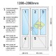 Plastové vedlejší vchodové dveře dvoukřídlé se štulpem 128x208 cm (1280x2080 mm), bílé, PRAVÉ - technický nákres