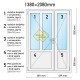 Plastové vedlejší vchodové dveře dvoukřídlé se štulpem 138x208 cm (1380x2080 mm), bílé, LEVÉ - technický nákres
