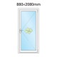 Plastové vedlejší vchodové dveře jednokřídlé 88x208 cm (880x2080 mm), prosklené, bílá|zlatý dub, PRAVÉ - nákres