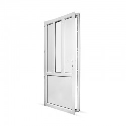Plastové vedlejší vchodové dveře jednokřídlé 88x208 cm (880x2080 mm), dělené D4, bílé, LEVÉ - pohled z interiéru - otevřené