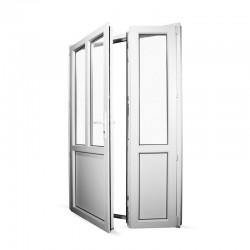Plastové vedlejší vchodové dveře dvoukřídlé se štulpem 138x208 cm (1380x2080 mm), bílé, LEVÉ - interiér - otevřená obě křídla
