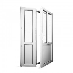 Plastové vedlejší vchodové dveře dvoukřídlé se štulpem 138x208 cm (1380x2080 mm), bílé, PRAVÉ - interiér - otevřená obě křídla