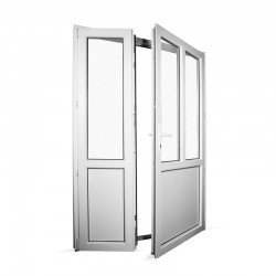 Plastové vedlejší vchodové dveře dvoukřídlé se štulpem 148x208 cm (1480x2080 mm), bílé, PRAVÉ - interiér - otevřená obě křídla
