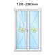 Plastové balkonové dveře dvoukřídlé se štulpem 128x208 cm (1280x2080 mm), bílá|zlatý dub, LEVÉ - nákres