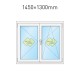 Plastové okno dvoukřídlé se štulpem 145x130 cm (1450x1300 mm), bílá|zlatý dub, PRAVÉ