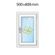 Jednokřídlé plastové okno 50x80 cm (500x800 mm), bílá|zlatý dub, otevíravé i sklopné, PRAVÉ - nákres