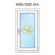 Jednokřídlé plastové okno 60x120 cm (600x1200 mm), bílá|zlatý dub, otevíravé i sklopné, PRAVÉ - nákres