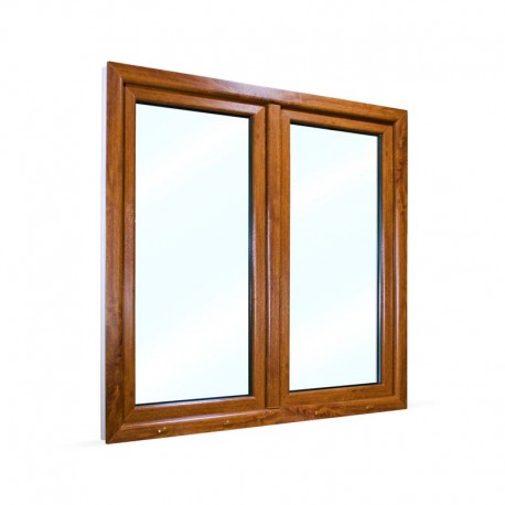 Plastové okno dvoukřídlé se štulpem 135x135 cm (1350x1350 mm), bílá|zlatý dub, PRAVÉ - pohled z exteriéru