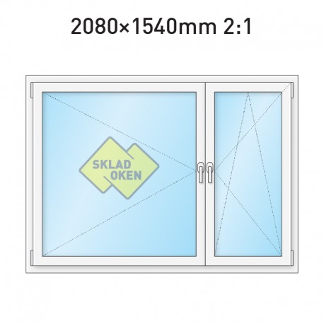 Plastové okno dvoukřídlé se sloupkem 208x154 cm (2080x1540 mm), bílé, PRAVÉ - dělení 2:1
