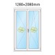 Plastové balkonové dveře dvoukřídlé se štulpem 128x208 cm (1280x2080 mm), bílé, PRAVÉ - nákres