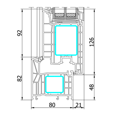 Technický řez profilu P-Line Door Premium Křídlo Z106 + Rám 82 AD